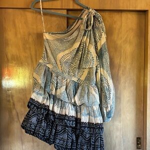 Ulla Johnson Blue and Black One Shoulder Dress